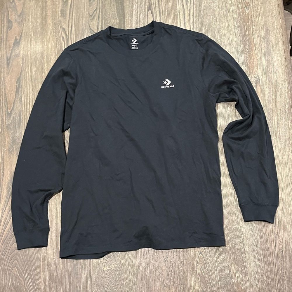 NWOT Converse Star Chevron Long Sleeve T-Shirt Crewneck Relaxed Pullover Black L